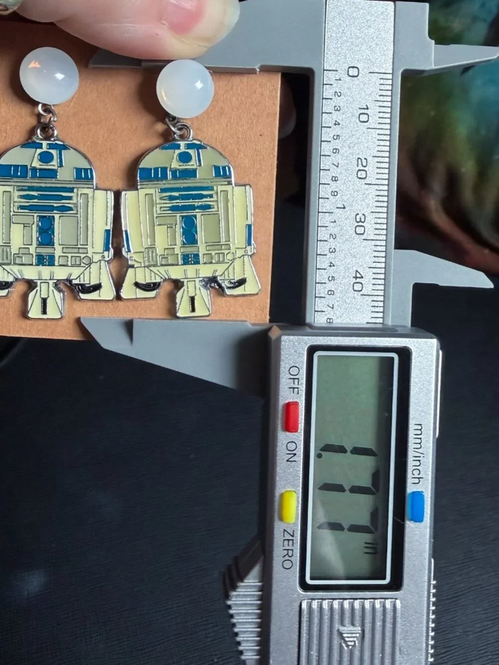 Star Wars R2-D2 Handmade Metal Dangle Earrings with Acrylic Moonstone Studs - Picture 8 of 8